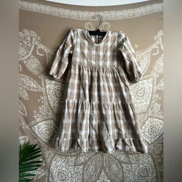 Rylee + Cru Tan Plaid Kids Casual Dress - Picture 2 of 4